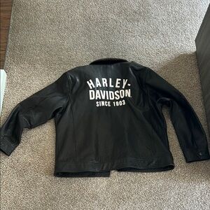 Harley-Davidson Black Leather Jacket with White Logo